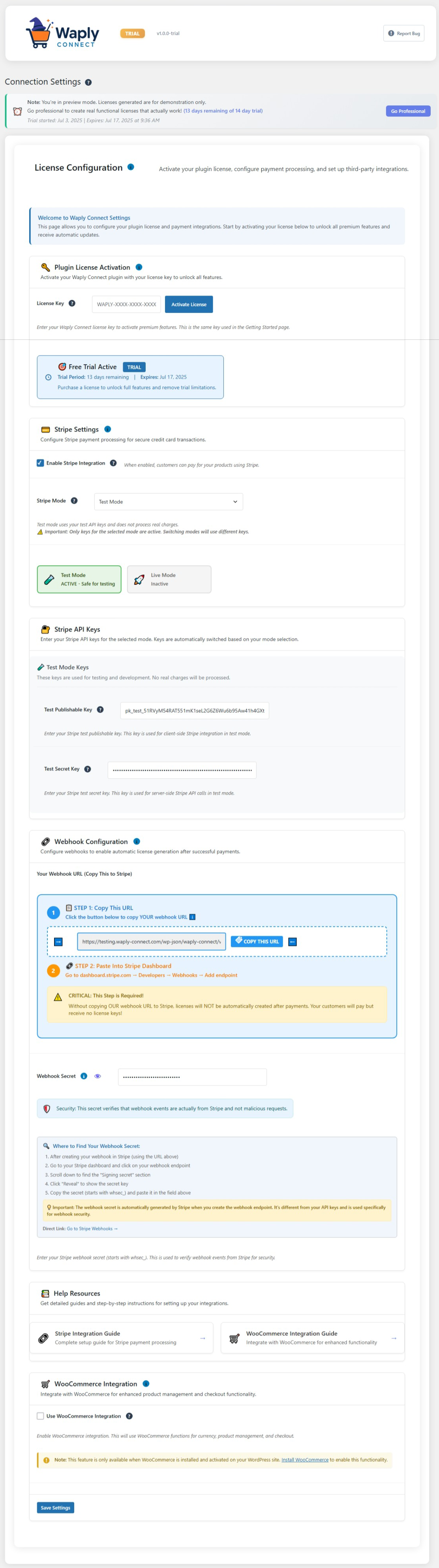 Waply Connect Connection Settings Screenshot