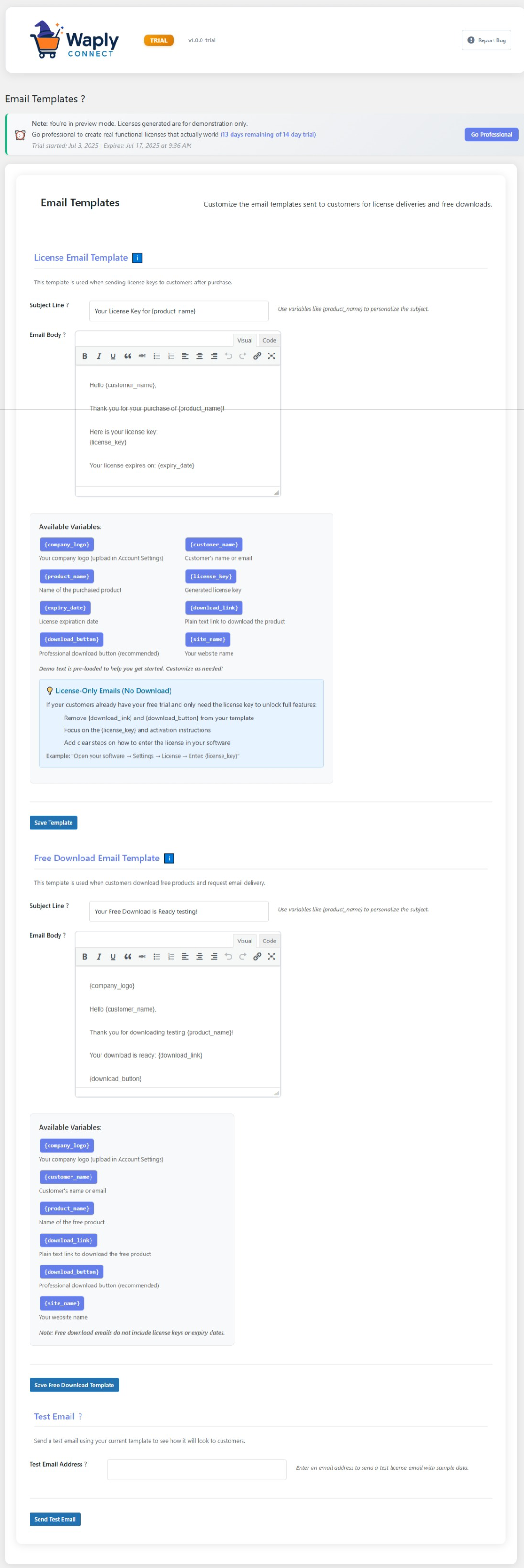Waply Connect Email Templates Screenshot