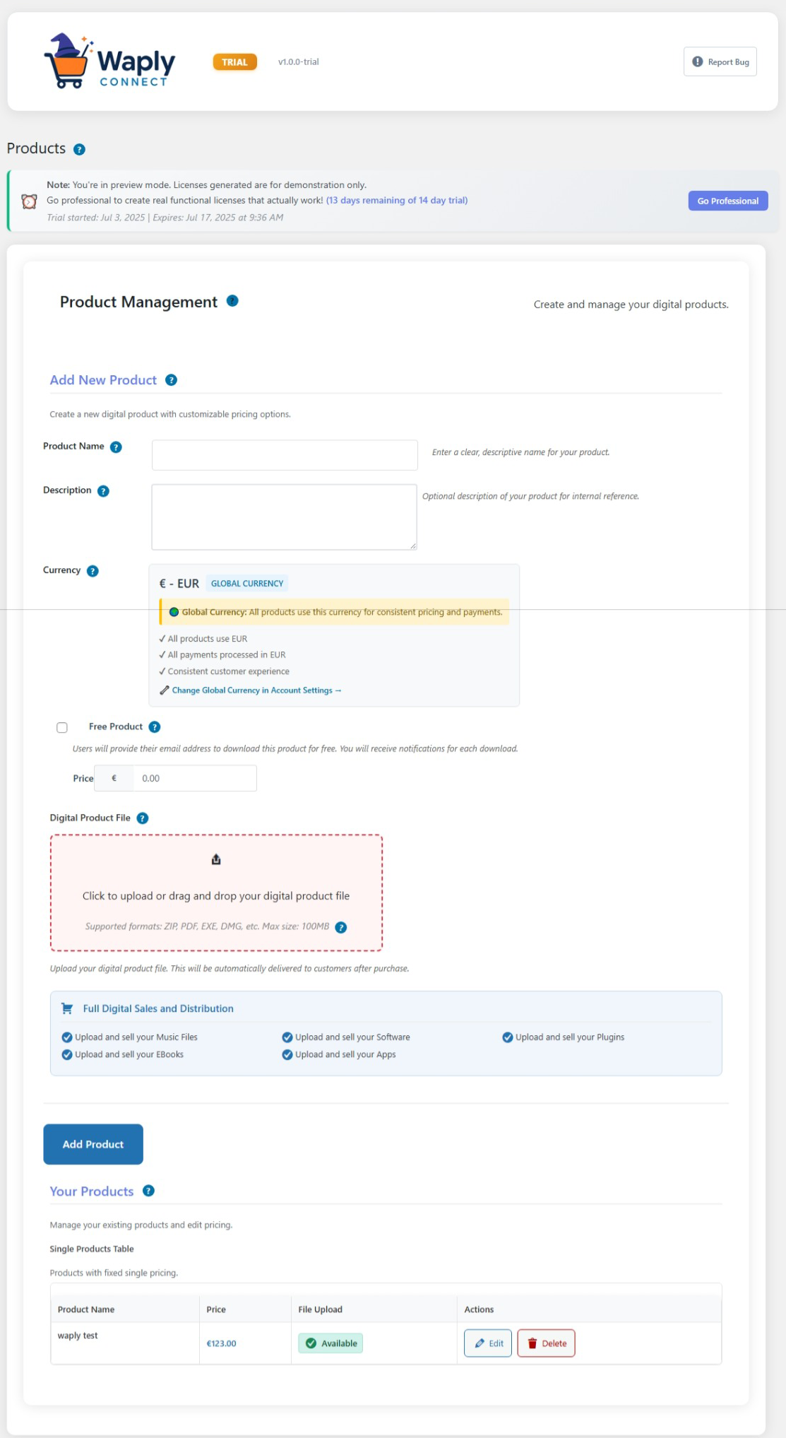 Waply Connect Products Manager Screenshot